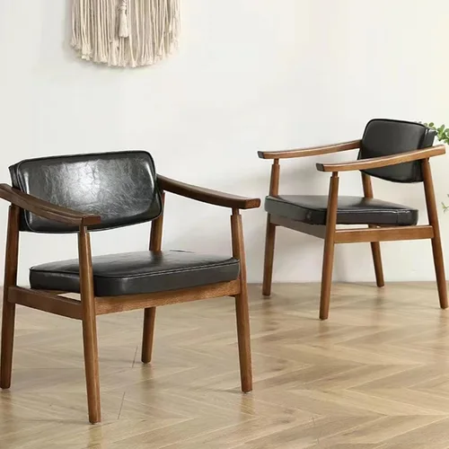 Vista 2 de sillas de comedor Solid Wood Dining Chair Leisure Armrest Backrest Upholstered Office Modern Kitchen(Gris)