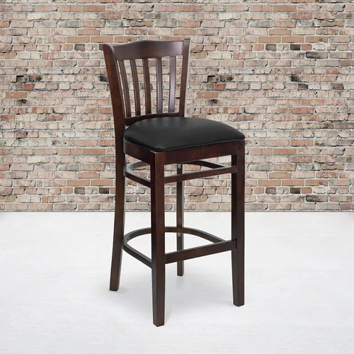 Vista 15 de Flash Furniture HERCULES Series - Taburete vertical para restaurante de madera de nogal, asiento de vinilo negro Asiento de vinilo negro/marco