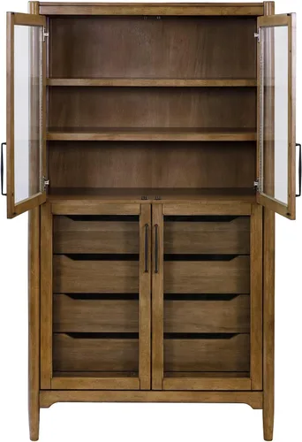 Vista 7 de Vitrina de madera moderna que cena la estantería de almacenamiento totalmente montada marrón