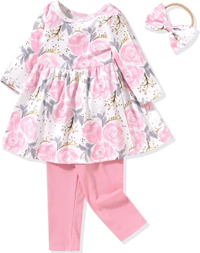 Vista 19 de Aalizzwell Conjunto de túnica floral para niñas pequeñas para otoño e invierno Naranja
