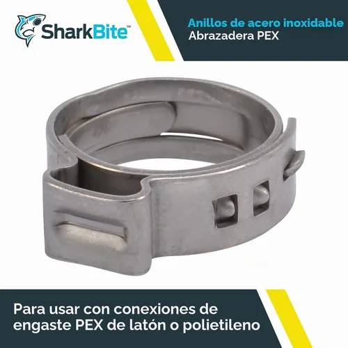 Vista 2 de SharkBite - Anillo de abrazadera de 1/2 pulgada, accesorios de fontanería de acero inoxidable, tubo PEX, PE-RT, UC953A