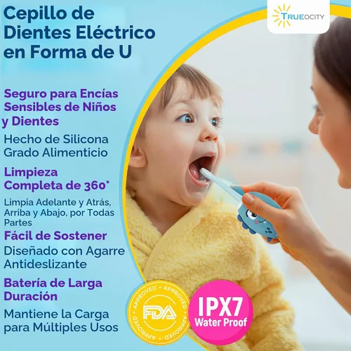 Vista 4 de Trueocity Cepillo de Dientes Eléctrico Automático en Forma de U para Niños, Cepillo de Dientes Automático Recargable para Niños Pequeños Cabezal