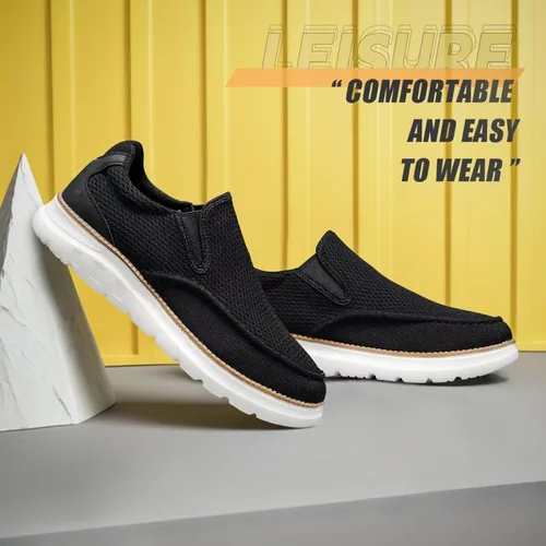 Vista 6 de Zapatos náuticos para hombre, mocasines casuales sin cordones para caminar, zapatillas de vestir de malla, Oxford de negocios para trabajo, suela