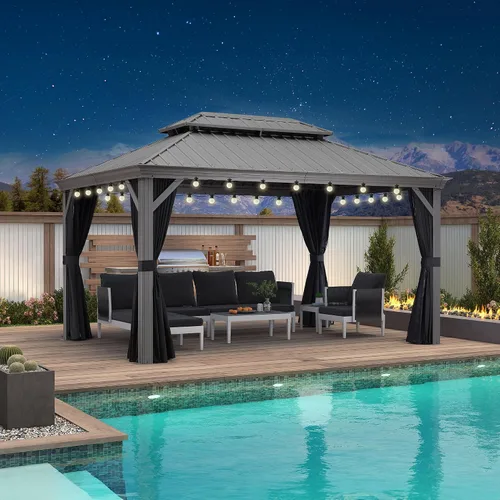 Vista 36 de PURPLE LEAF - Gazebo para exteriores de 10 x 12 pies, con sistema de drenaje