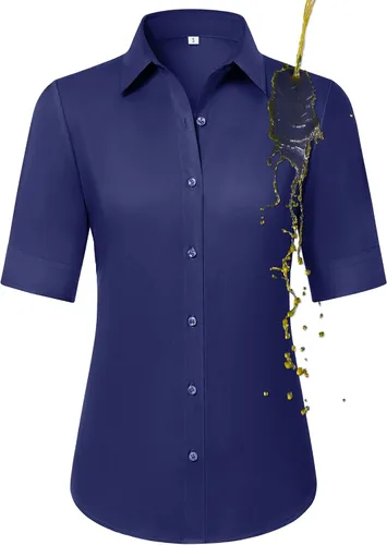 Vista 23 de Camisas con botones para mujer, ajustadas, de manga corta, con cuello, sin arrugas