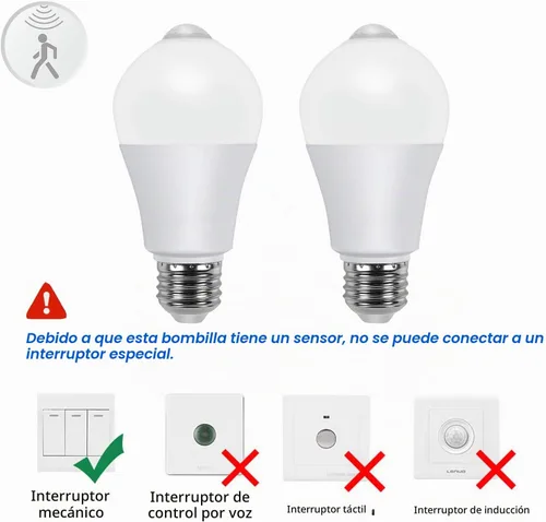 Vista 9 de Bombillas con sensor de movimiento, 9 W (equivalente a 60 W) A19 E26 5000 K, detector de movimiento, bombillas de seguridad activadas