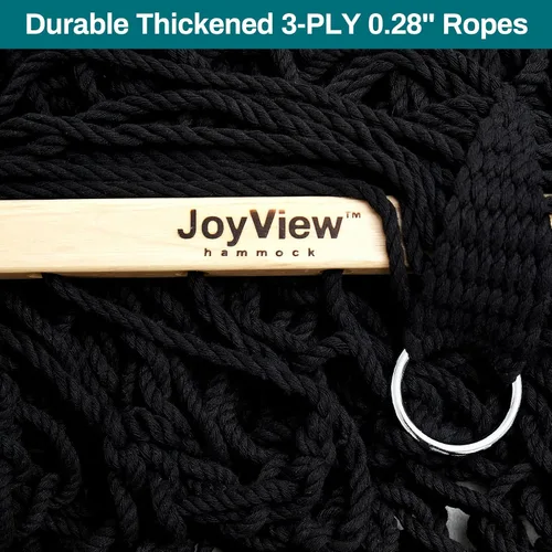 Vista 6 de JoyView Hamaca doble de cuerda tradicional, hamaca de algodón tejida a mano con barra separadora de madera dura y almohada, capacidad de 450 libras