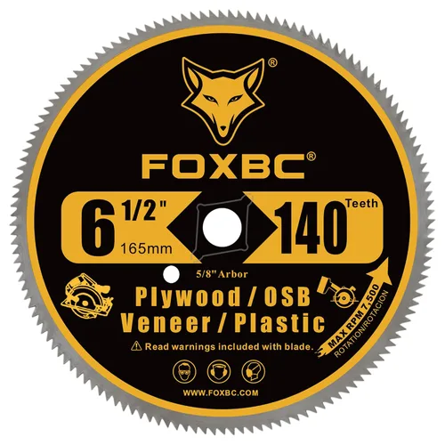 Vista 2 de FOXBC Hoja de sierra circular de 6-1/2 pulgadas con 140 dientes para cortar madera contrachapada, OSB, plástico y madera de chapa con mandril