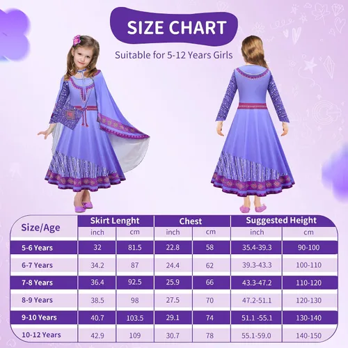Vista 7 de Tibeha Wish Movie Asha Princess Costume for Girls, Kids Cosplay Christmas Party Dress Up Outfits