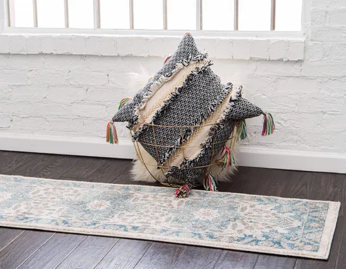 Vista 3 de Unique Loom Salzburg Collection - Alfombra clásica de diseño tradicional oriental con borde (2 pies x 6 pies, color beige/azul)