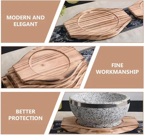 Vista 3 de UPKOCH Soporte coreano Dolsot Stone Bowl Base de madera Cazuela Olla Bandeja Bibimbap Bowl Estera de madera Hot Pot Trivet Trivet Coaster S