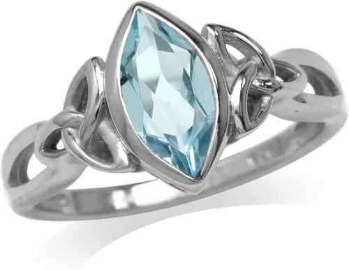 Vista 11 de Anillo Silvershake de Piedra Preciosa Auténtica 925 de Plata de Ley con Nudo Celta Triquetra Solitario Azul zafiro creado