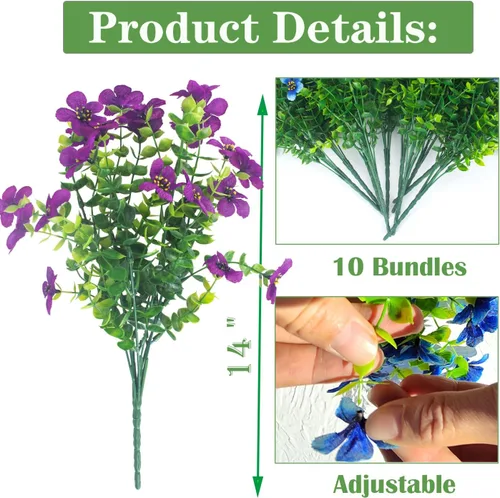 Vista 7 de Grunyia 10 paquetes de flores artificiales para exteriores, resistentes a los rayos UV, flores falsas que no se decoloran, plantas sintéticas