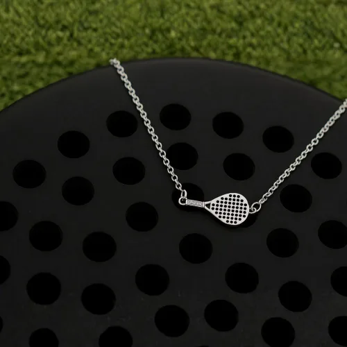 Vista 3 de Collar de pádel para mujer, collar con colgante de raqueta de acero inoxidable, regalo de joyería deportiva para jugadores de pádel, compañeros