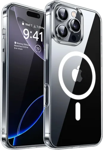 Vista 10 de CANSHN Funda magnética transparente compatible con iPhone 15 Pro [Compatible con Magsafe] [No amarillea] Funda protectora delgada y fina a prueba
