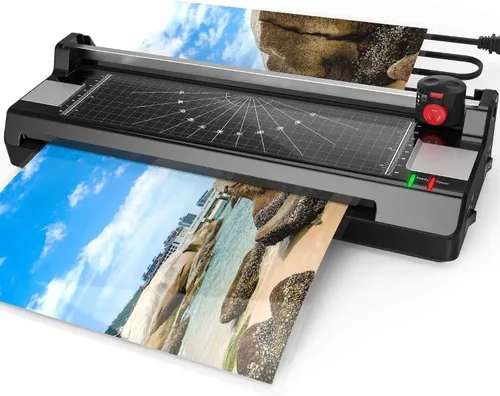 Vista 10 de Máquina laminadora para A3/A4/A6, máquina de laminación térmica para uso en casa, oficina y escuela con 50 bolsas, recortadora de papel