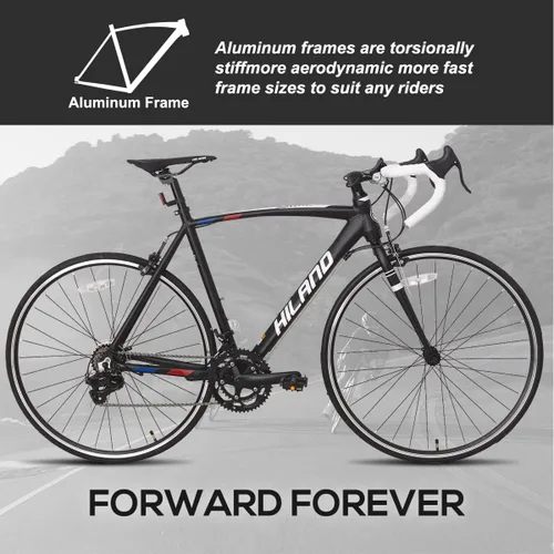 Vista 3 de HILAND Bicicleta de Carretera 700C, 14 Velocidades Bicicleta Deportiva, Marco de Aluminio Ligero, Bicicleta de Carreras para Hombres Mujeres