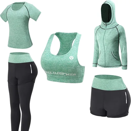 Vista 13 de Conjunto de ropa de entrenamiento para mujer, conjunto de 5 piezas de trajes deportivos para ejercicio