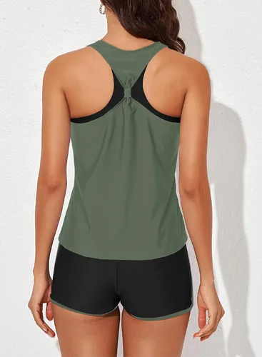 Vista 2 de Aleumdr Traje de baño deportivo de 3 piezas para mujer con pantalones cortos, camiseta sin mangas con brasier deportivo y pantalones cortos