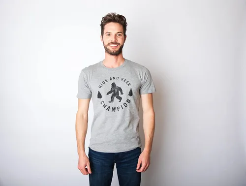 Vista 9 de Camiseta para hombre Hide and Seek Champion divertida camiseta de pie grande con estampado gráfico de humor genial, Gris jaspeado oscuro