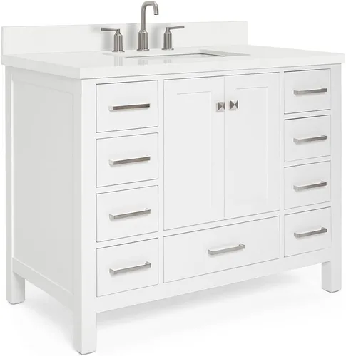 Vista 8 de ARIEL Cambridge - Mueble de baño de 42 pulgadas con fregadero, madera maciza, encimera y protector contra salpicaduras de cuarzo blanco puro de 1.5