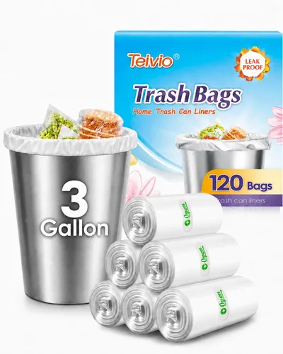Vista 14 de Teivio, bolsas de basura medianas de 5 galones, 80 unidades, bolsas de basura para baño, bolsas de plástico para el hogar, oficina, cocina