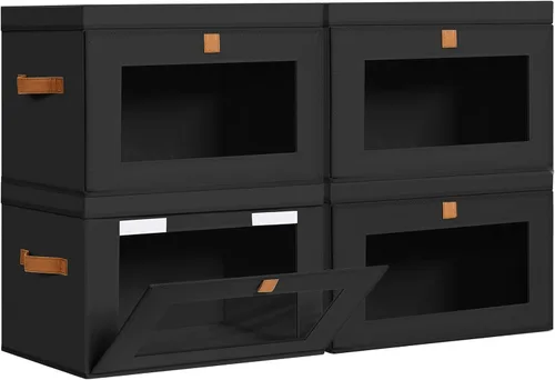 Vista 27 de DIMJ Contenedores de Almacenamiento con Tapas - Paquete de 4 Organizadores Grandes de Tela para Armario con Ventana y Asas, Cajas de Almacenamiento