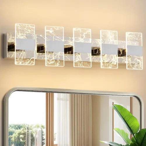 Vista 12 de Moderna lámpara LED de baño, regulable, 2 luces, color negro, 5CCT, ajustable, luces de tocador sobre el espejo, luces LED de acrílico ahumado