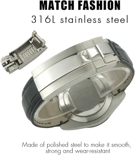 Vista 4 de Correa de reloj de cuero genuino con cierre deslizante de 0.787 in para Rolex GMT Submariner Hulk Oyster Correa de reloj