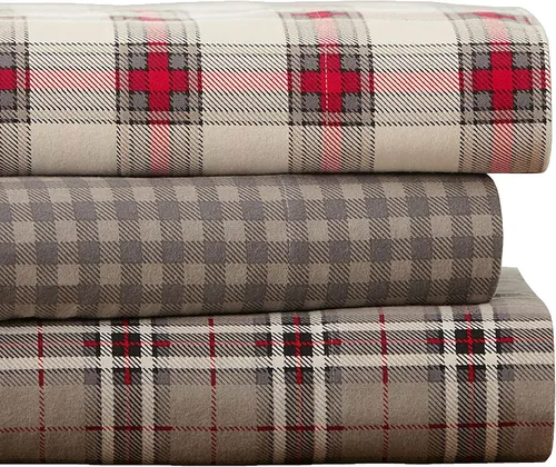 Vista 2 de Pointehaven - Juego de sábanas de franela de algodón 100% suave con estampado, 180 g/m², tamaño individual, diseño de Derby - Cálido y acogedor