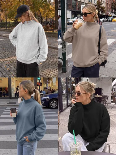 Vista 5 de Trendy Queen Sudaderas de cuello alto para mujer, de gran tamaño, trajes de Albaricoque