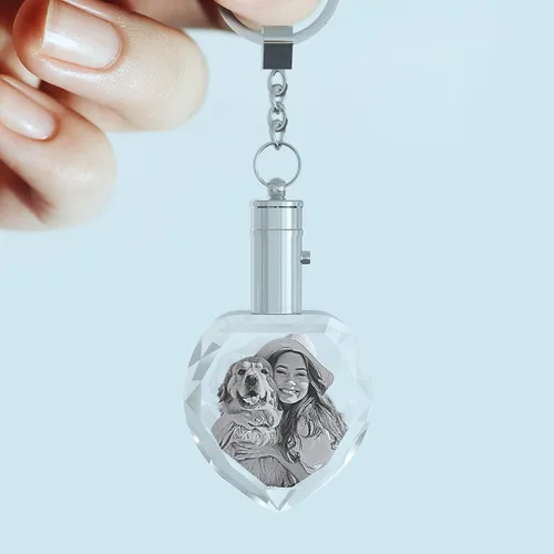 Vista 6 de CAPTUR3D Llavero con luz de cristal para fotos con foto personalizada grabada y luz LED regalo personalizado