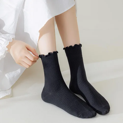 Vista 28 de Mcool Mary Calcetines para mujer, con volantes, estilo casual, transpirables, de punto, de algodón, con volantes, paquete de 6