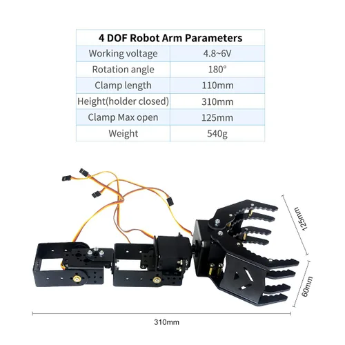 Vista 5 de Robot Kit XiaoR Geek 4 DOF Brazo robótico con servo para arranque
