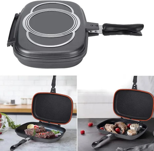 Vista 4 de Sartén abatible de doble cara para parrilla, utensilios de cocina, utensilios de cocina, sartén antiadherente, sartén de doble cara para uso