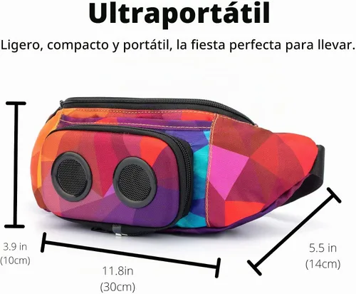 Vista 4 de La cangurera #1 con altavoces. Riñonera Bluetooth para fiestas/festivales/ravos/playa/barcos. Funciona con iPhone y Android. #1 (Retro)