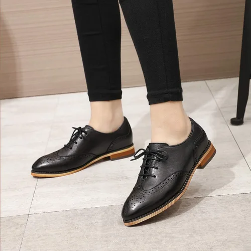 Vista 5 de Mona flying Zapatos de cuero perforados con cordones Oxfords Brogue Wingtip Derby para mujer