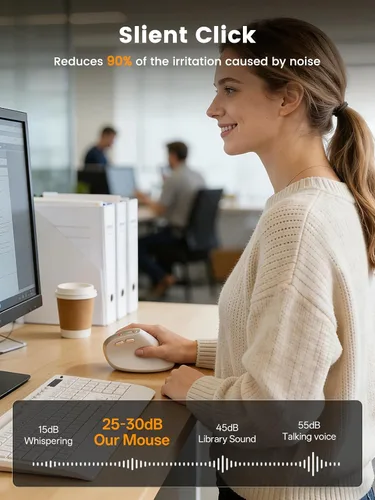 Vista 5 de SABLUTE MAM3 - Ratón ergonómico vertical inalámbrico recargable con 4 DPI ajustables para manos pequeñas/medianas, conectividad de doble dispositivo