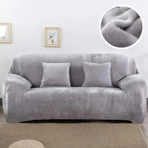 Vista 4 de Funda de terciopelo ultra suave para sofá de colores lisos, elastano elástico para sofá biplaza protección de muebles, fundas antideslizantes a