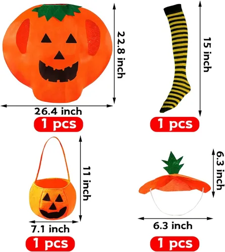 Vista 2 de Funnlot Disfraz de calabaza para niños disfraz unisex de calabaza de Halloween de 5 a 7 años disfraz de calabaza para niños disfraz de calabaza