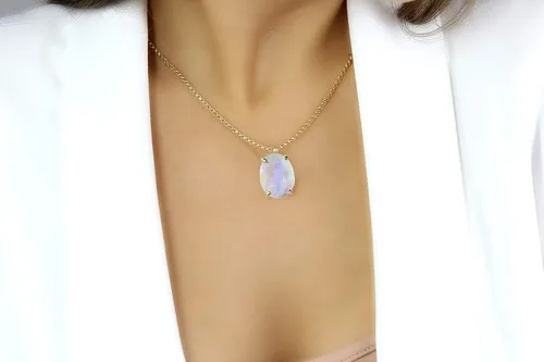 Vista 2 de Awesome Moonstone Necklace - Natural Gemstone Statement Necklace - Fashion, Layering Gold Necklace for Women - Handmade June Birthstone Jewelry for