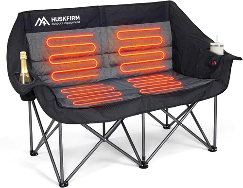 Vista 11 de Sillas de campamento dobles de gran tamaño, silla de campamento para 2 personas, silla plegable portátil para adultos exteriores, sofá de campamento