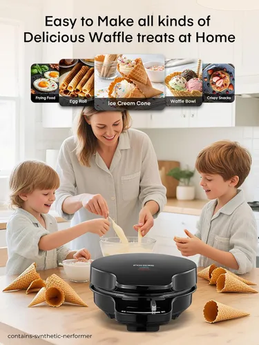 Vista 9 de FOHERE Máquina para hacer conos de gofres y fabricar tazones de helado con control de temperatura, tazón de gofre antiadherente de doble cara