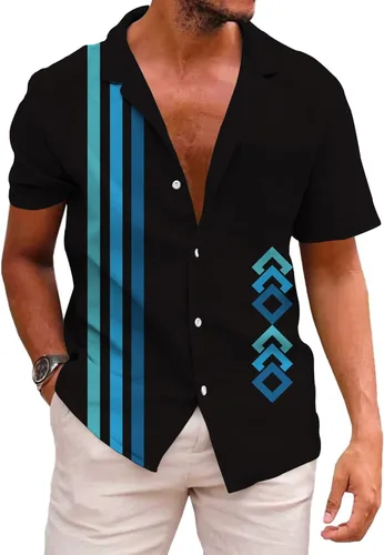 Vista 44 de KYKU - Camisa hawaiana funky para hombre, ropa tropical para vacaciones en Palm Beach