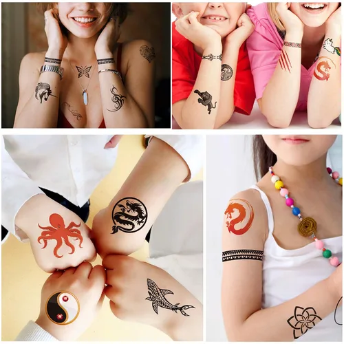 Vista 3 de Yazhiji 36 hojas de tatuajes temporales para niños, niñas, adultos, grandes recuerdos de fiesta y decoraciones