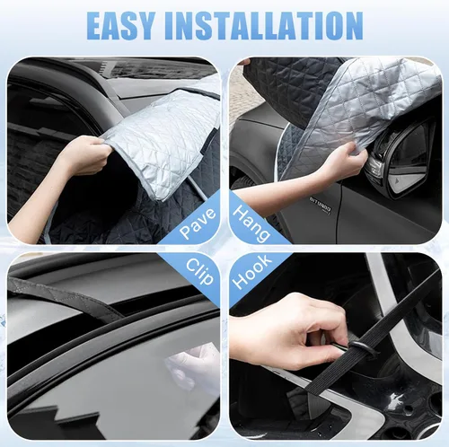 Vista 6 de Dickno Cubierta de nieve para parabrisas de automóvil, protector magnético de 5 capas para parabrisas con cubiertas de espejo lateral, accesorios