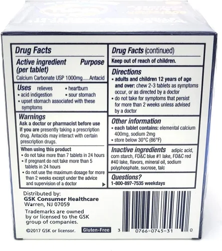 Vista 4 de TUMS - Tabletas masticables antiácidas ultra fuertes, bayas variadas (12 pk. - 12 unidades cada una)
