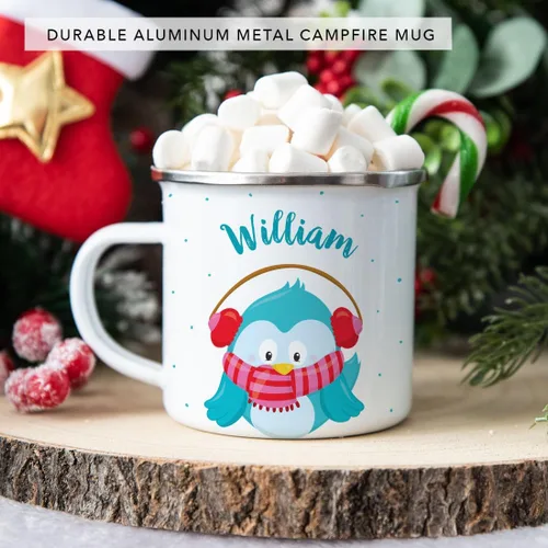 Vista 3 de Andaz Press Taza de café de acero inoxidable con nombre personalizado de 11 onzas para niños, diseño de búho azul festivo, 1 paquete, taza