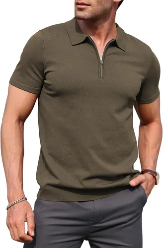 Vista 16 de RQP Camisas polo con cremallera para hombre, camisas casuales de punto de manga corta/larga, camisas de golf elásticas ajustadas, suéter suave