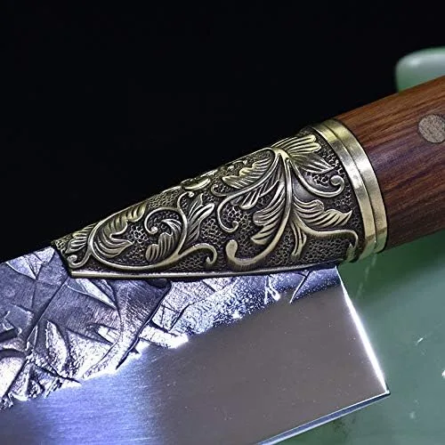 Vista 4 de Cuchillo de carnicero hecho a mano de 9 pulgadas forjado cuchillo de cocina con mango de palisandro de espiga completa, cuchillo fijo herramientas